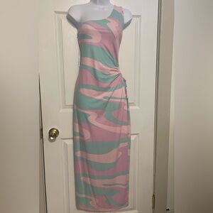 Wild Fable | Pink and Green One Shoulder Sheath Dress - XL